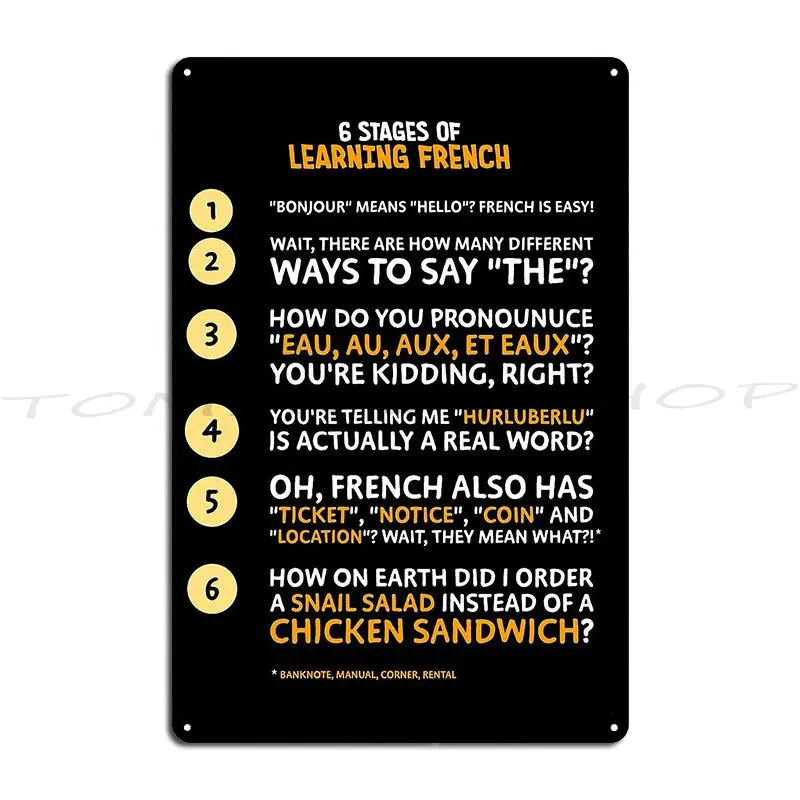 Rench Verbs 101 French Language Metal Signs Wall Decor Cinema Wall Cave Create Personalized  Tin Sign Poster
