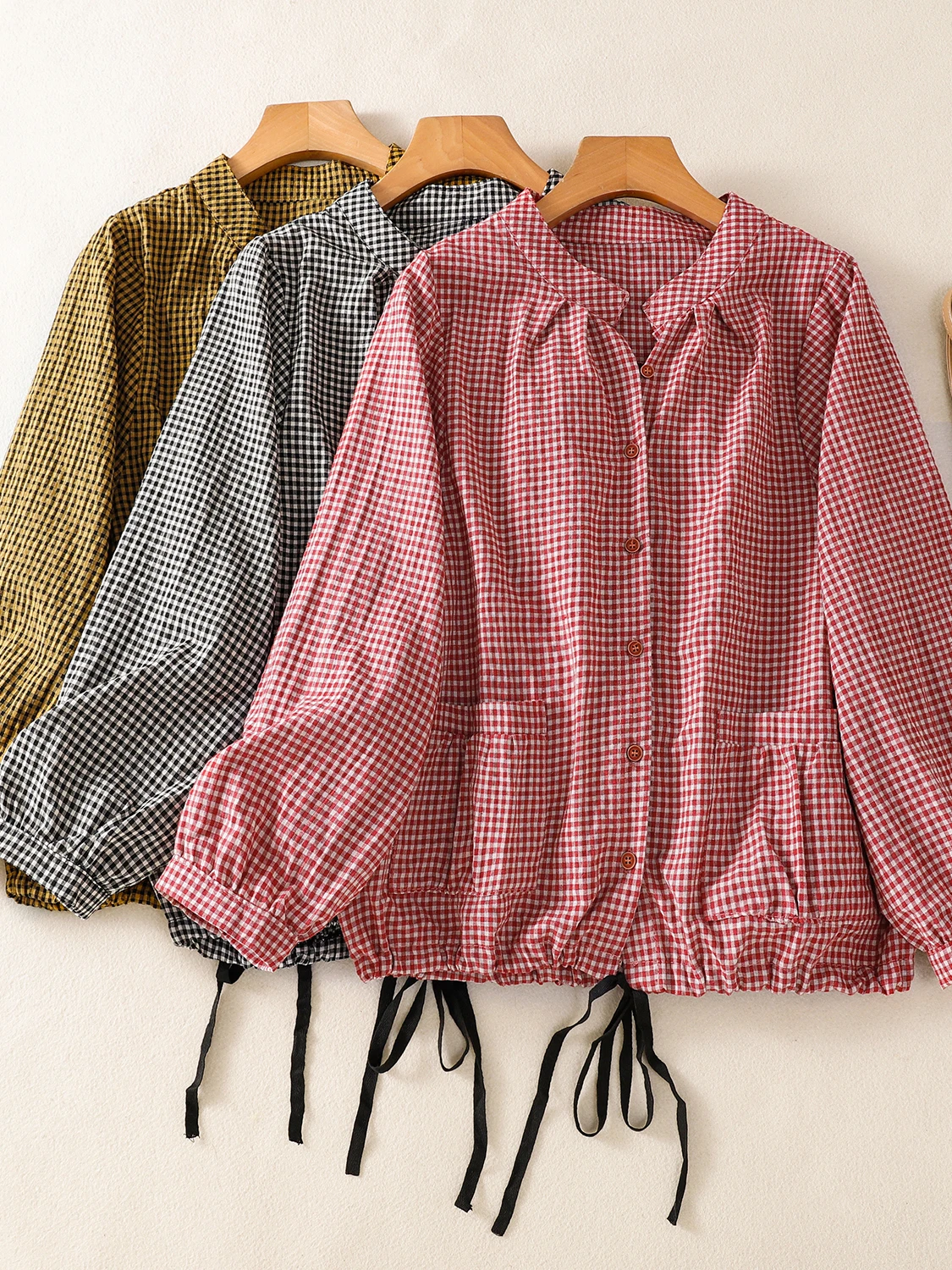 

Повседневное женское клетчатое хлопково-льняное пальто большого размера с завязками на подоле, длинный открытый кардиган с воротником-стойкой на пуговицах све