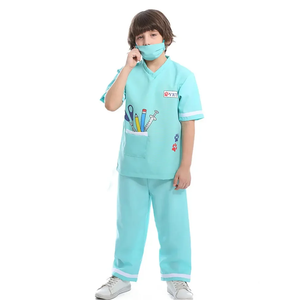 Blue Child Pet Vet Doctor Costume for Boys Purim Carnival Party Halloween Veterinarian Costumes