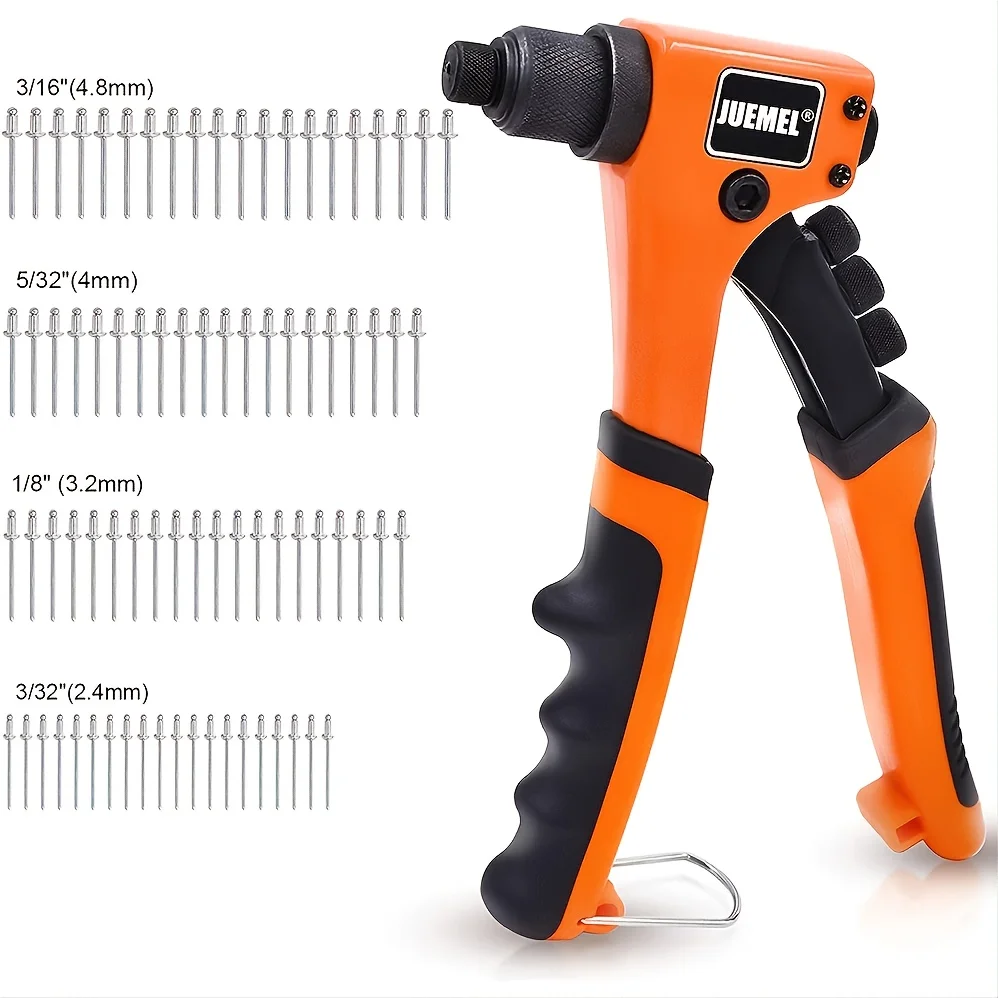 Heavy Duty Single Hand Manual Rivet Gun Kit with 4 changeable Rivet Heads and 80Pcs Rivets