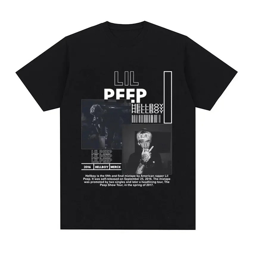 Oversized Tee Shirt Streetwear Rapper Lil Peep T-Shirt Hellboy Crybaby Hip Hop Rap Graphic T-Shirts Summer Men's Women Aesthetic