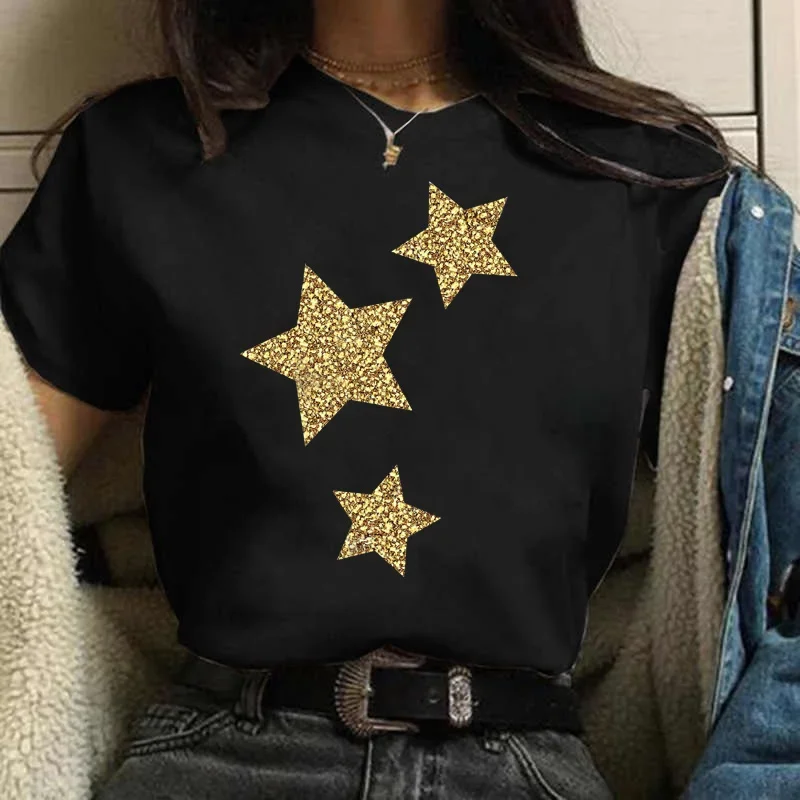 Womens Cartoon Graphic Star Printing T-shirts Girls Style Casual Fashion Aesthetic Printed Female Kawaii Tops Tees