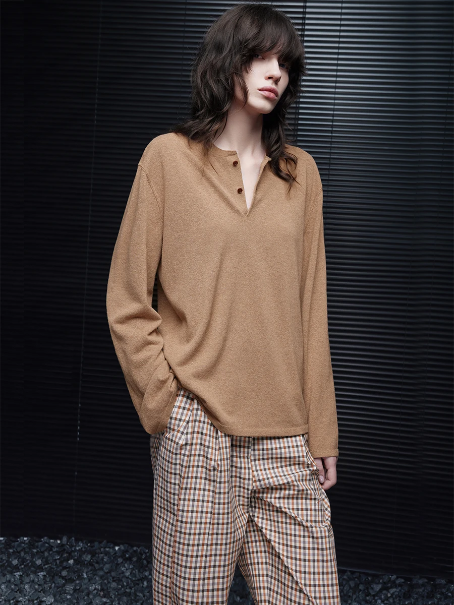 

Casual Loose Women's Knitted Sweater Henry Collar Loose Fit Comfortable Sle Autumn New Arrival Color Streetwear