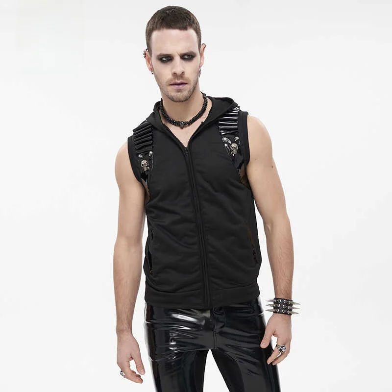 

Devil Fashion Bullet Head Texture Men's Open Cardigan Standard Fit Casual Vest Spring Season Youth Trend Zipper Closure