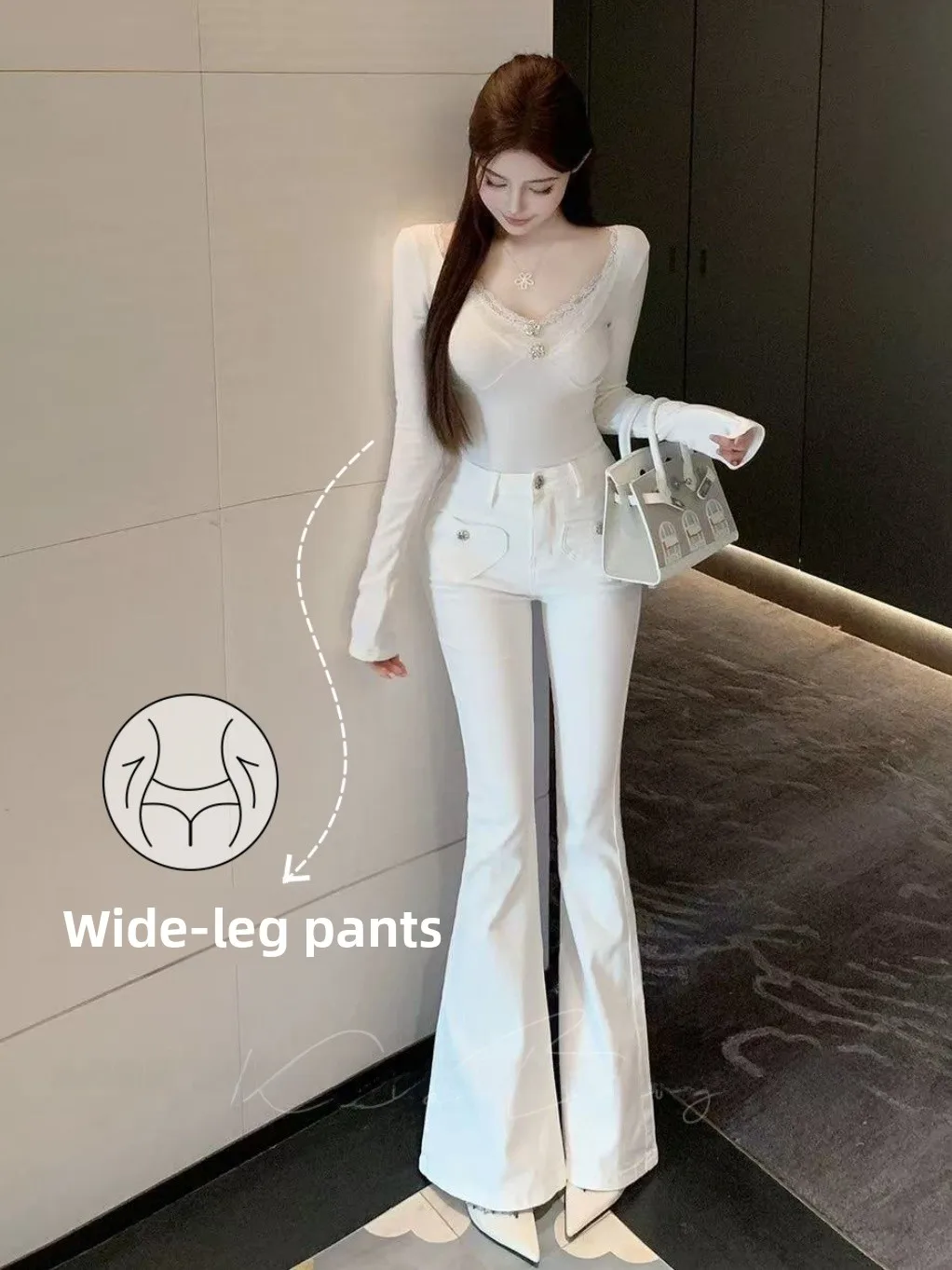 

High Waist Flared Pants Women's Slimming Denim Jeans Heart ket Casual Cotton Stretch Bootcut Long Trousers for Ladies