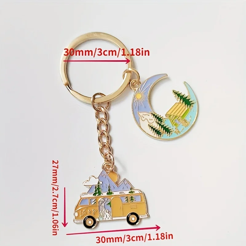1-teiliger Emaille-Mond-Auto-Dame-Schlüsselanhänger, Winterlandschaft, touristisches Souvenir, Design für Wohnmobile und Reiseliebhaber, Thanksgiving-Geschenk – Detail 6