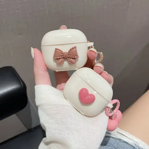 Luxury Headset Case For Lenovo LP40 Pro Retro 3D Love Heart Bear Soft Earphone Case For Lenovo LP40 Cover With Bracelet Keychain