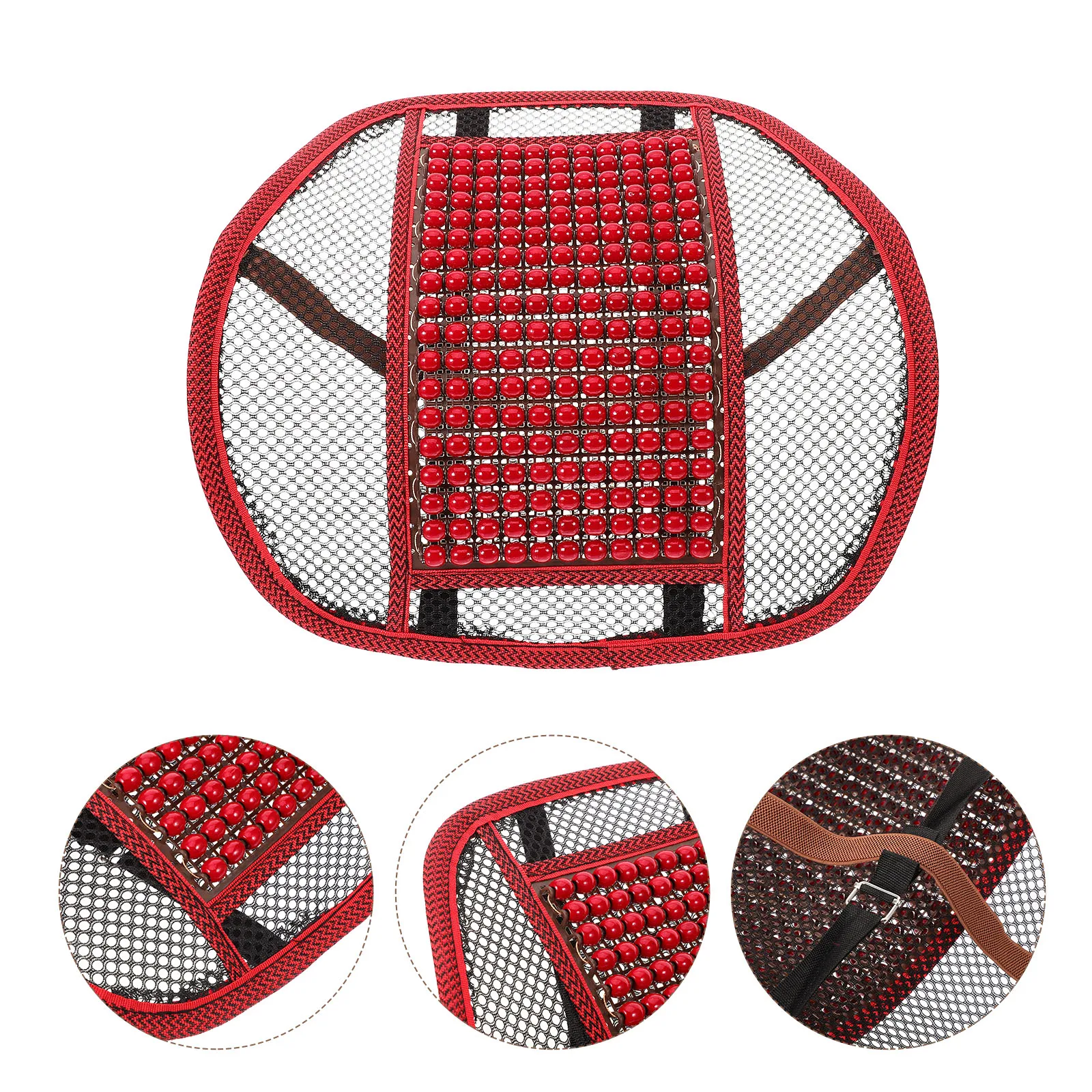

Summer Breathable Car Seat Lumbar Support Pad Wooden Beads Red Adjustable Size Driving Back Pain Relief Cushion Office Chair