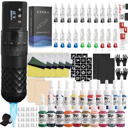 Wireless Tattoo Machine Pen Kit Coreless Motor Tattoo Pen with Mixed Cartridge Needle Ink Makeup Set for Tattoo Artist Beginners