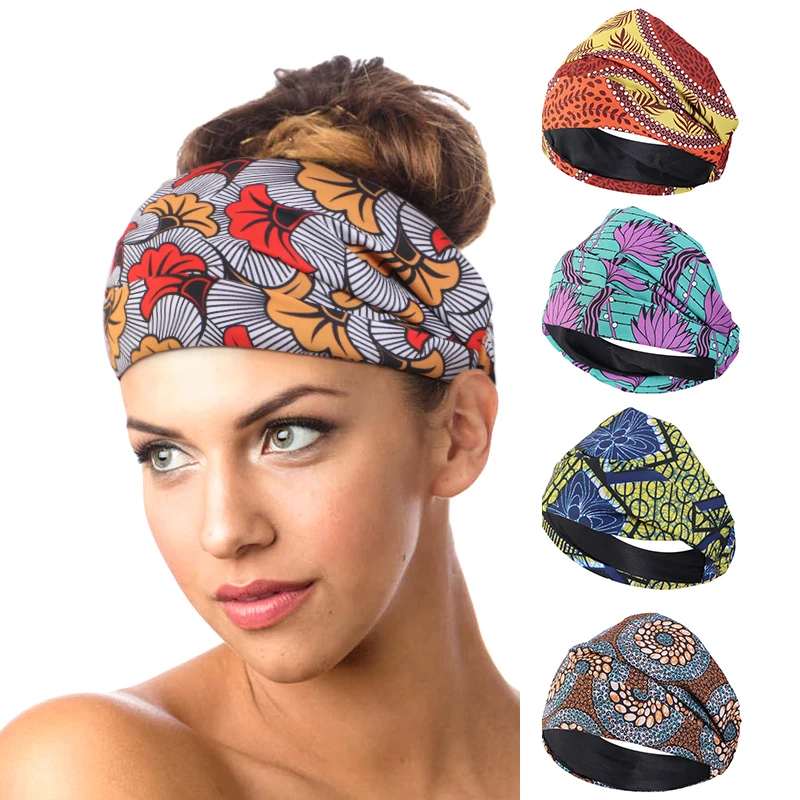 New Women flower Pattern Headband Turban Boho Hair Band Bandana Sports Sweatband Hippie Style Hair Accessories