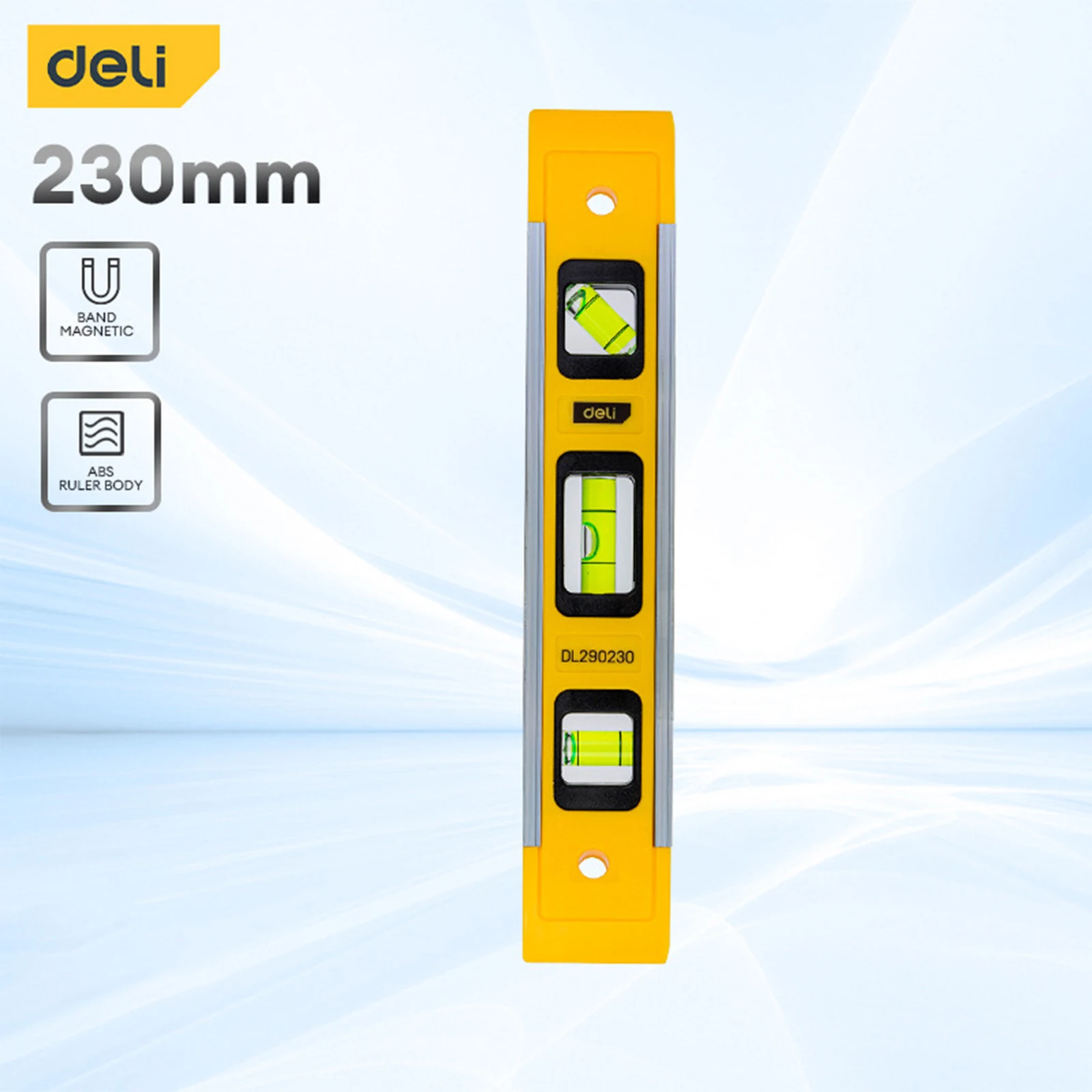 Deli 9 Inch Torpedo Level, Magnetic Box Level with 45°/90°/180° Bubbles, Shock Resistant Bubble Level Tool for Measuring