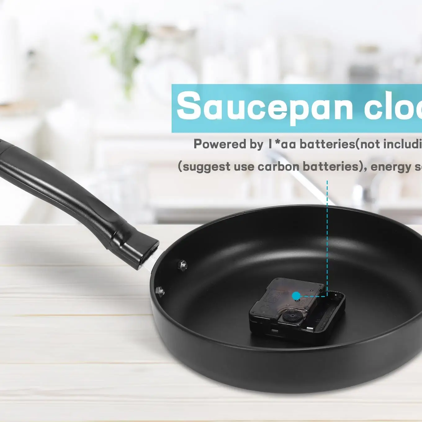 (A95Z] 8 Inch Frying Pan Design Hanging Wall Clock Kitchen Metal Clock ,Themed Wall Watch,for Home Room Decoration,Black view 5