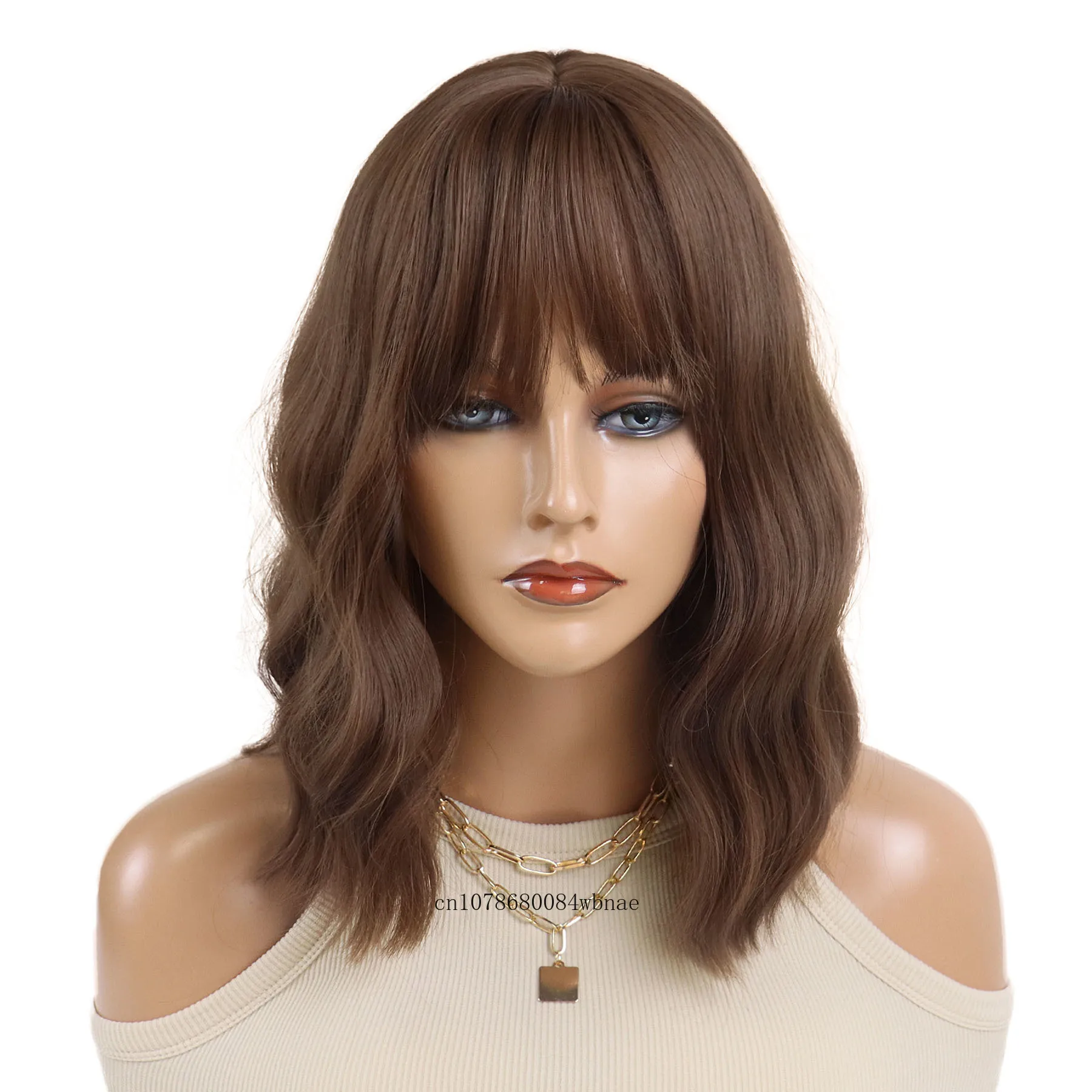 Синтетические волосы Коричневые Короткие волнистые вьющиеся парики с челкой для женщин и девочек Парик длиной до плеч Ежедневный костюм для вечеринок Термостойкий