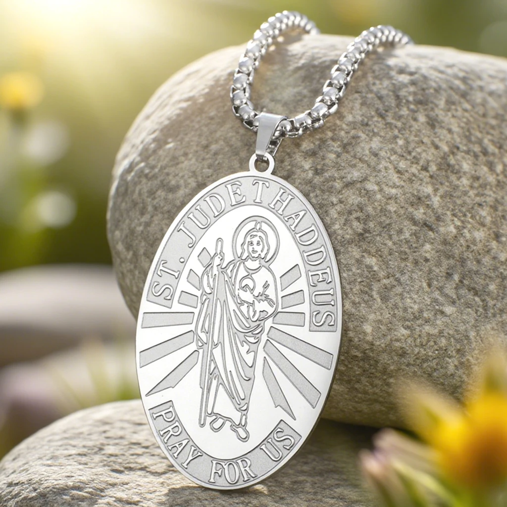 Dawapara Saint Jude Thaddeus Necklace Apostles of Jesus Religious Pray for Us Pendant Protection Amulet Stainless Steel Jewelry