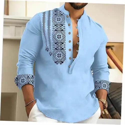

Men's Printed Long Sve Casual Thin irt Pullover High Collar Summer Faionable Loose Fit ly Suitable Other Scenes