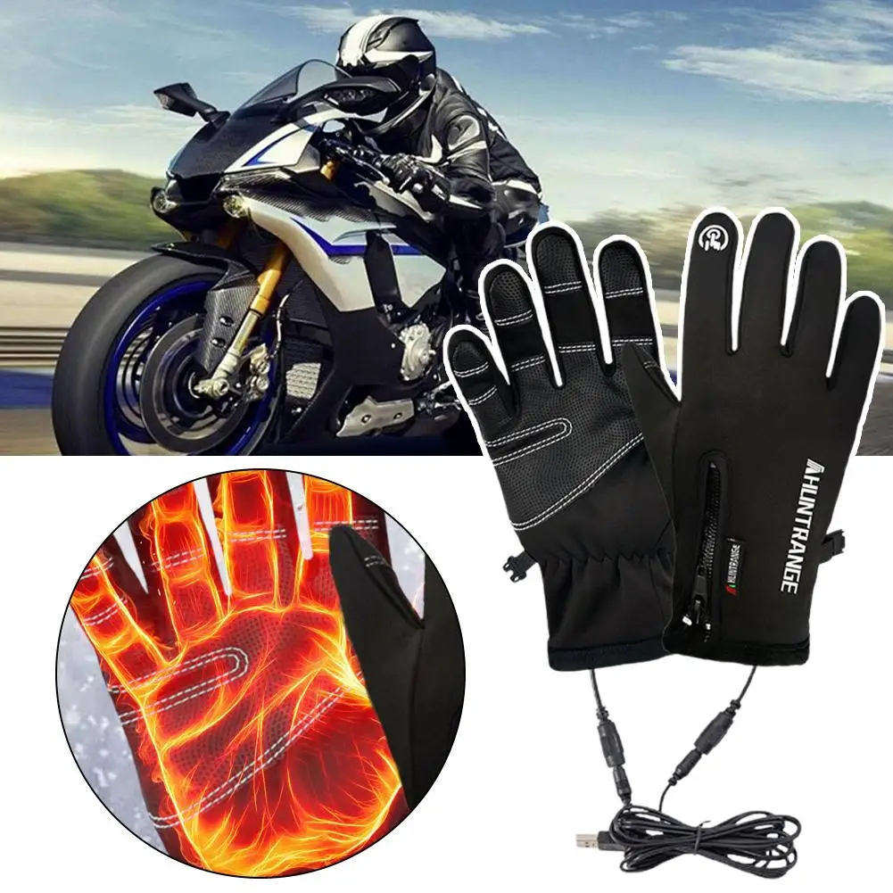 USB Touch Screen Gloves Winter Warm Electric Heated Gloves Motorcycle Snowboard Cycling Hand Warmer Gloves For Driving Skii C2V1