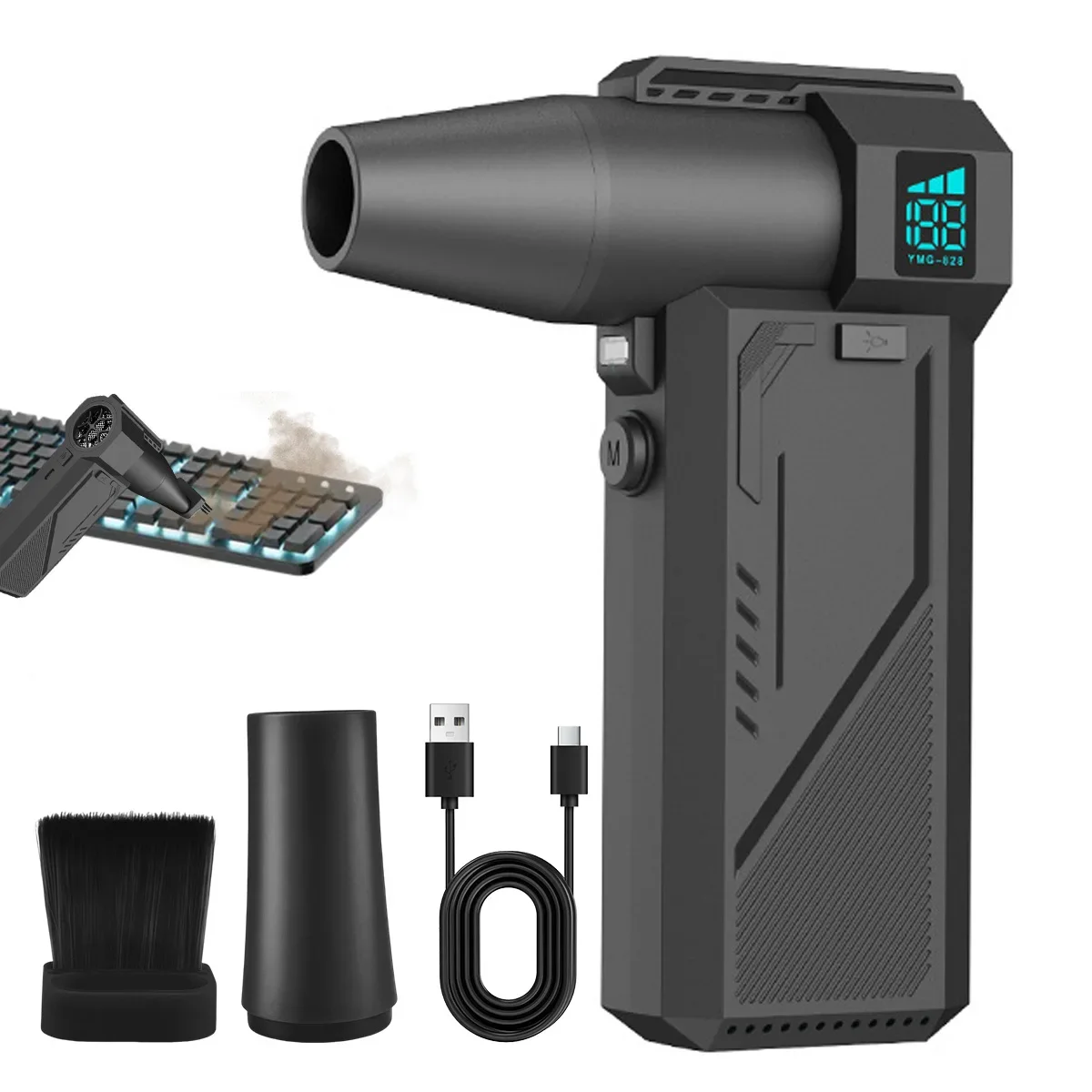 

Новинка 2023 года, бесщеточный турбореактивный вентилятор 130000 об/мин, электрическая воздушная тряпка, 3-скоростная регулируемая перезаряжаемая вентилятор для чистки клавиатуры автомобиля