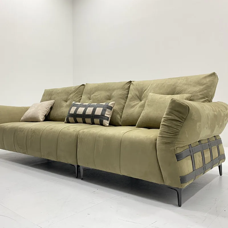 L New trendy  wabi-sabi wind matte small apartment fabric sofa straight row