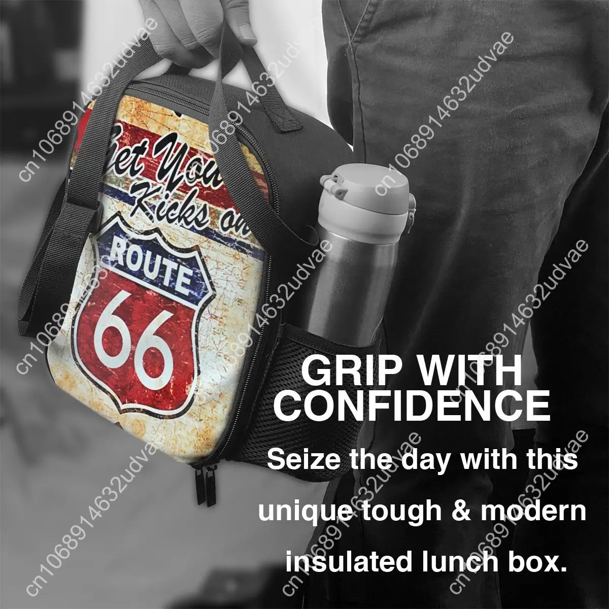 Custom Route 66 Portable Lunch Box Women Waterproof American Road Cooler Thermal Food Insulated Lunch Bag Kids School Children