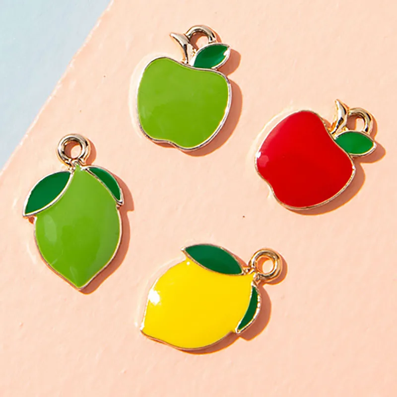 WZNB 10Pcs Enamel Green Apple Lemon Charms Alloy Pendant for Jewelry Making Handmade Earrings Necklace Supplies Diy Accessories