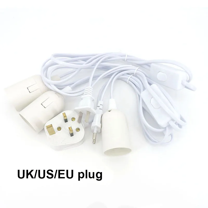 white E27 AC Power Cord Cable 1.8M Socket  lamp Base Holder EU us UK plug eclectical led Lamp Bulb Light Adapterswitch wire t1