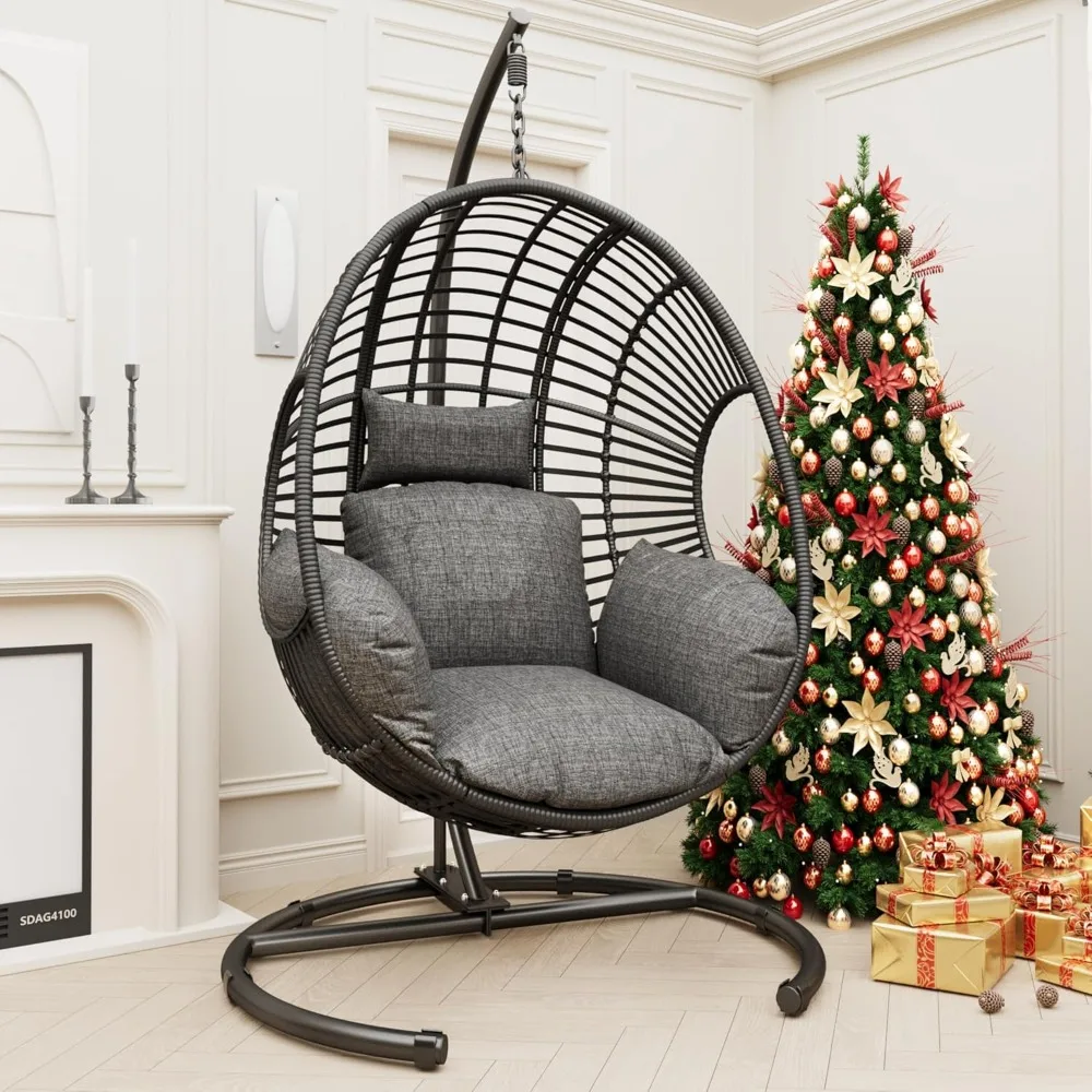 Hanging Egg Chair with Stand - Egg Swing Chair Outdoor Indoor Patio Wicker Chair Swing Hammock Egg Chairs 400lbs Capacity