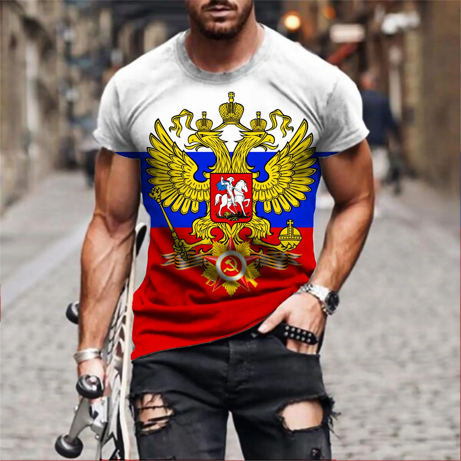 New Mens T-Shirt Summer CCCP Russian Flag T Shirts USSR Soviet Union Man Short Sleeve Tshirt Moscow Mens Tees O Neck Tops