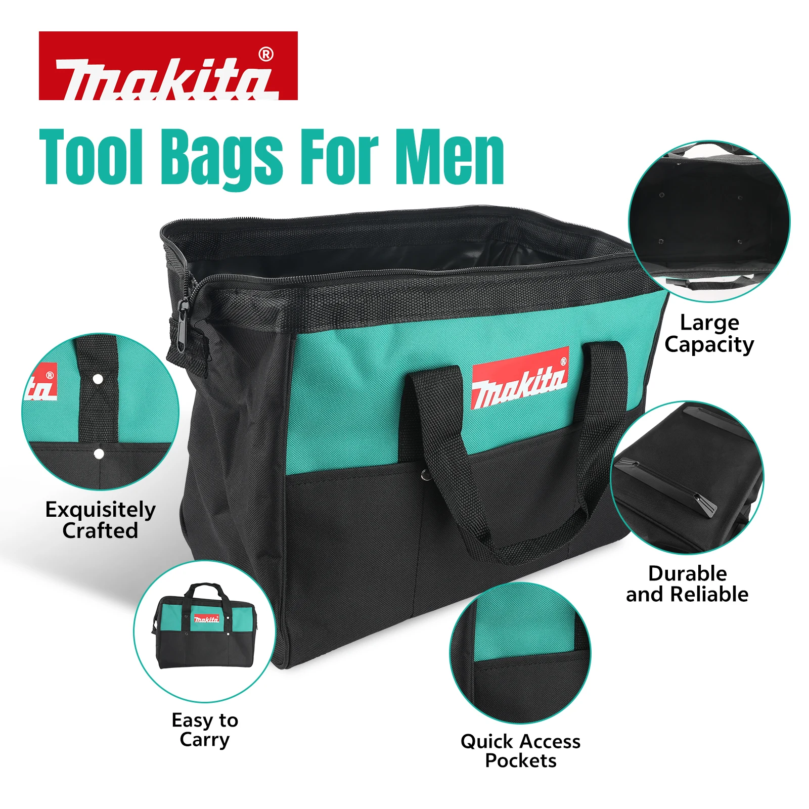 Makita M368-1 Heavy Duty Carry Tool Bag, 37cm, Spacious Interior, Outer Storage Pockets for Power Tools and Hardware Parts