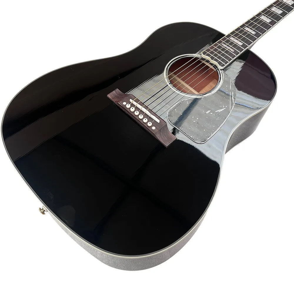 Professional Performance Black J Style 45 version Ebony Acoustic Guitar with Solid Spruce Top, Rosewood Back & Sides Laminate, E