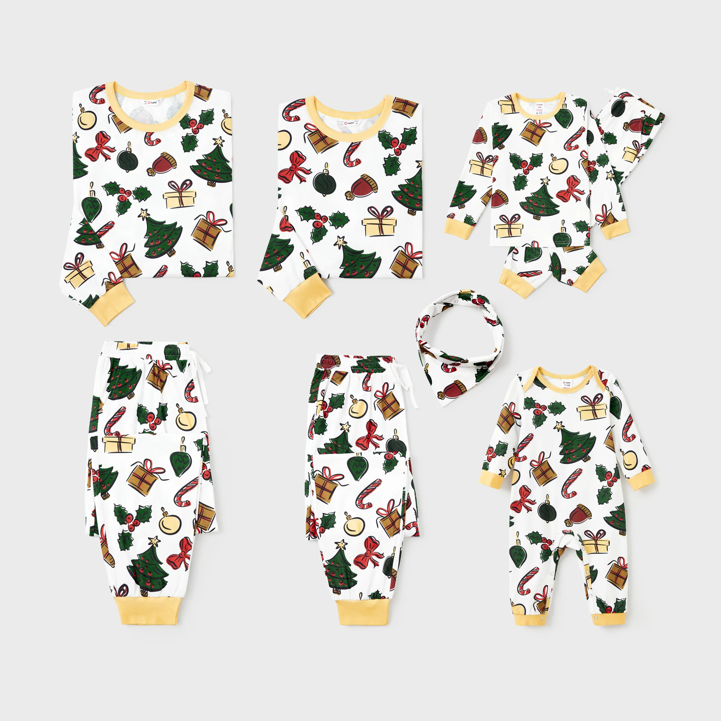 PatPat Christmas Family Matching Allover Christmas-Theme Pattern Pajamas with Drawstring and Pockets (Flame Resistant)