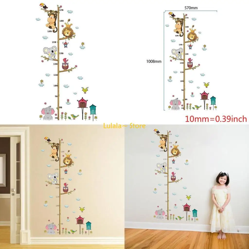 Y4QA Cartoon Animals Height Sticker Children's Room Kindergarten Classroom Decoration Background Wall Kids Wall Sticker