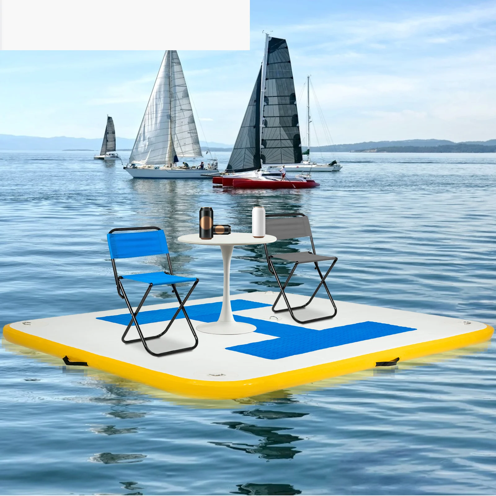 Inflatable Floating Platform Large Dock Swim Platform With Electric Air Pump For Lake Pool Beach Ocean None-Slip Surface