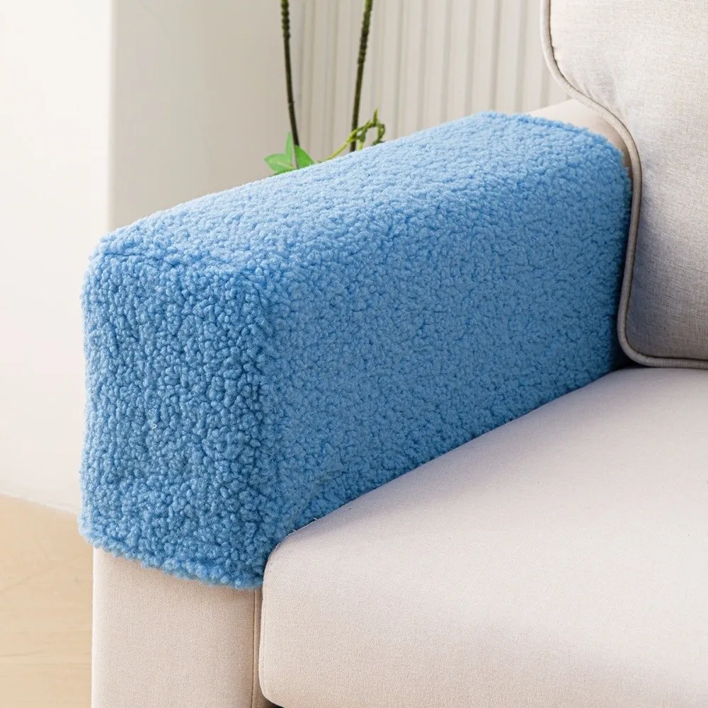 Teddy Fleece Material Sofa Armrest Covers Thickened Design Anti Dirt Furniture Arm Protective Slipcovers Home Fabric Solid Color