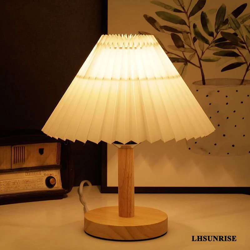 

220V Art Atmosphere Nordic Pleated Table Lamp DIY Foldable 5V USB Bedroom Bedside Night Light Home Decorate