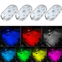 4Pcs luci a LED per auto interni Wireless 7 colori con 6 perline a LED luce notturna a Led per interni ricaricabile USB portatile per la decorazione dell'auto