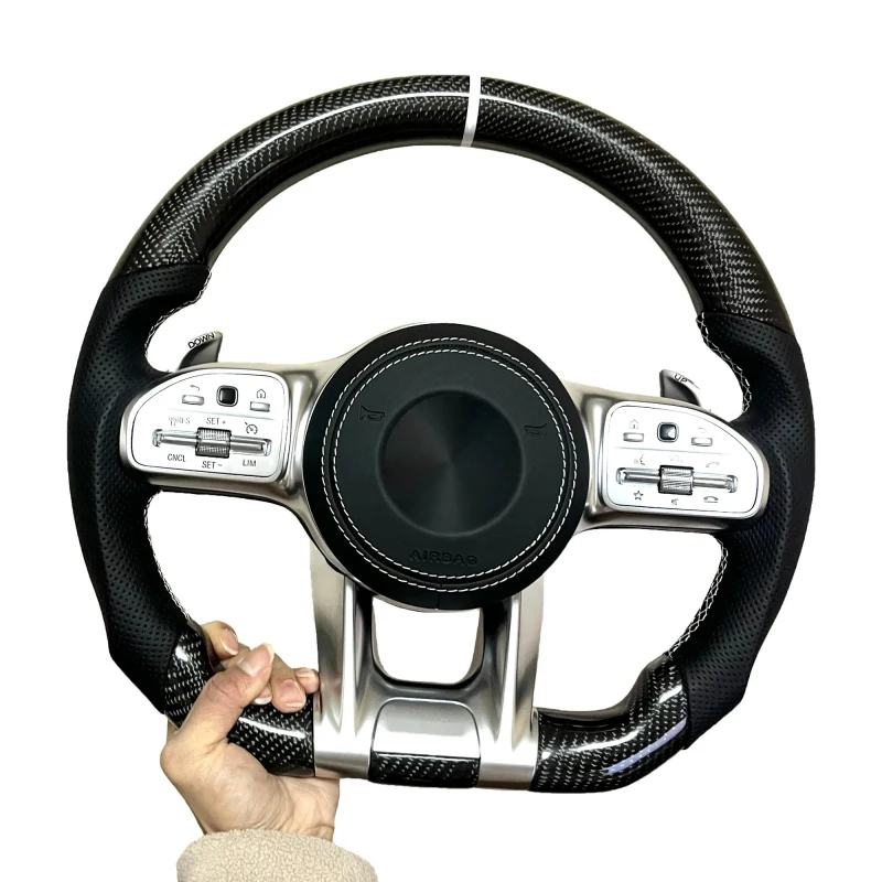 Custom Carbon Fiber Perforated Leather Sport Steering Wheel Fit AMG C63 E63 G63 W205 W206 W213 W463A Interior Mod Parts