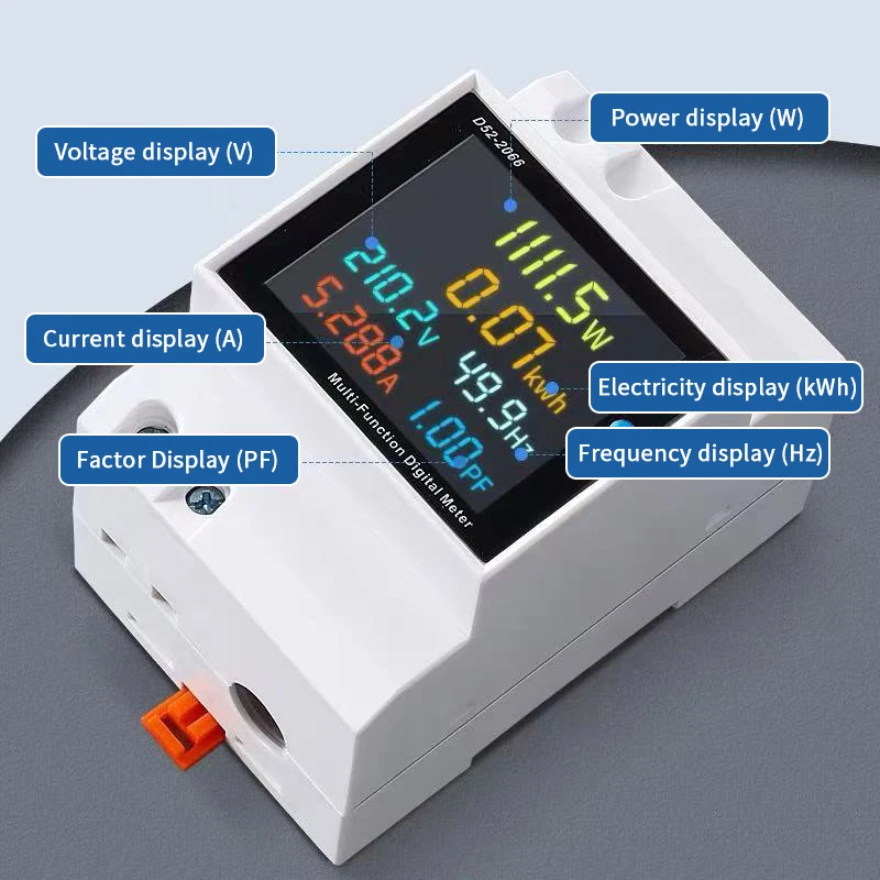 6IN1 Din Rail AC Monitor 110V 220V 380V 100A Voltage Current Power Factor Active KWH Electric Energy Frequency Meter.