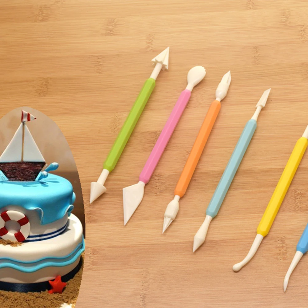 9Pcs Cake Carving Pens Set Baking Tools Kit Double-Ended Plastic Fondant Cutter Decorating Tools for Cake Cookie Craft