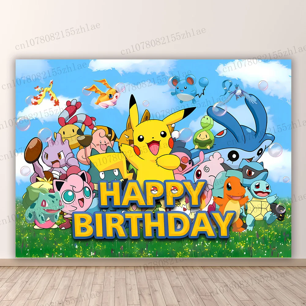 

Pokemon Birthday Party Photo Backdrop Cartoon Party Photo Background Baby Shower Banner Photography Backdrop