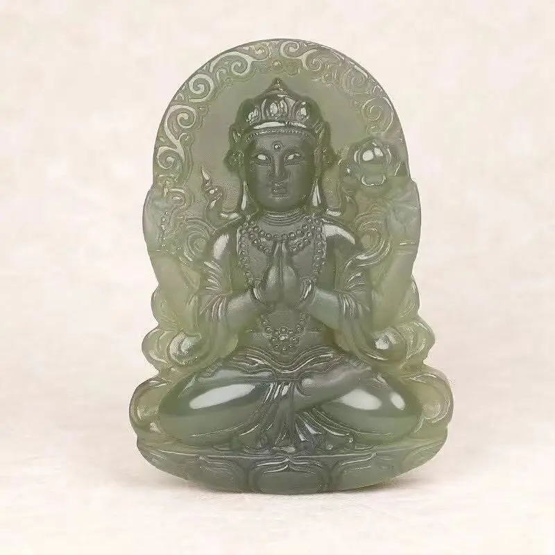 

Подвеска Hetian Jade Qinghai из зеленого четырехручного материала Гуаньинь мира