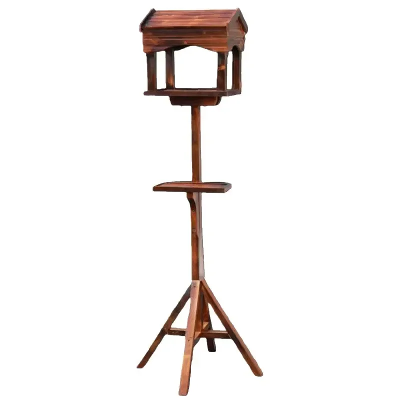 Outdoor Wooden Bird Feeder Weatherproof Open Bird Feeding Station for Garden Yard Parrot