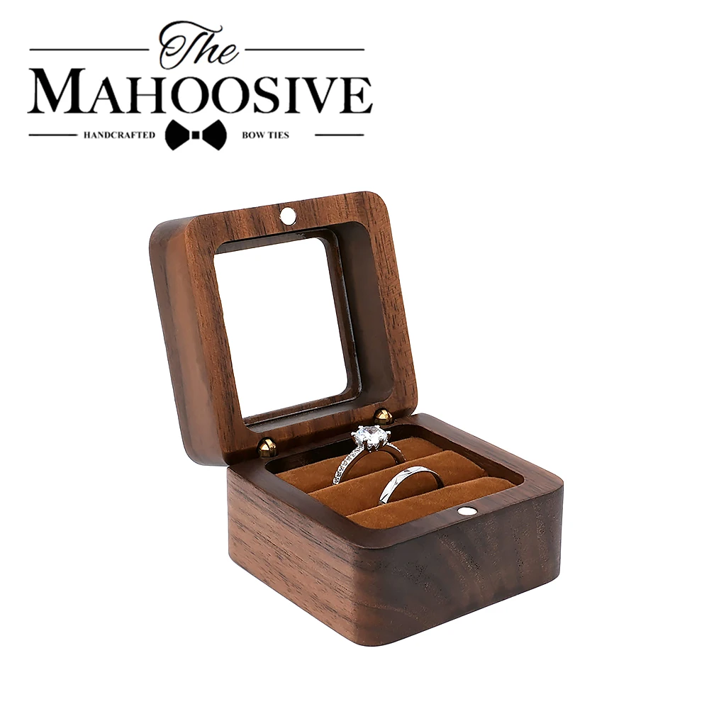 Estuche organizador de anillos de madera, caja de exhibición de pendientes con ventana abierta, escaparate de almacenamiento de tachuelas de joyería, microfibra de madera maciza