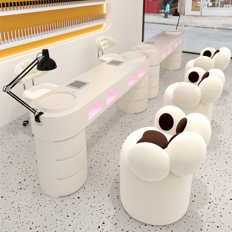 Vacuum Cleaner Manicure Table and Chair Set Socket Baking Lamp Single and Double Three-person Full Manicure Table Furniture Salo