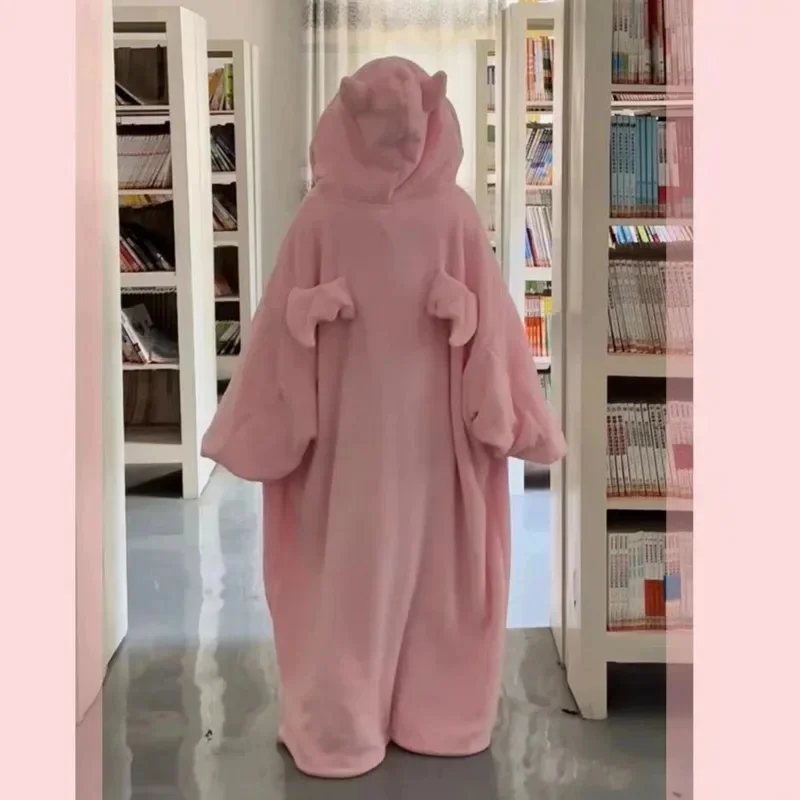 Mischievous Winter Hooded Pajama Thickened Pajamas Solid Color Homewear Loose Oversized Hooded Dresses Imp Couple Robe