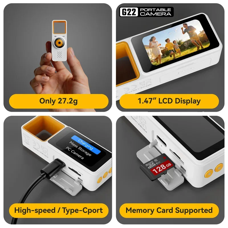 Lenovo G22 Pocket Thumb Mini Camera A Convenient High-Definition Photo and Video Camera Keychain Camera for Students Travel