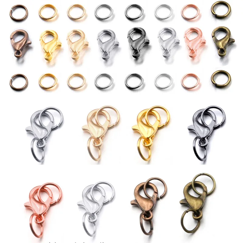 100Pcs לובסטר אבזם עם 200Pcs להרחיב קפיצת טבעות קסם DIY תכשיטי שרשרת צמיד שרשרת לעתים קרובות להשתמש ביצוע מחבר חלקי מחצלת