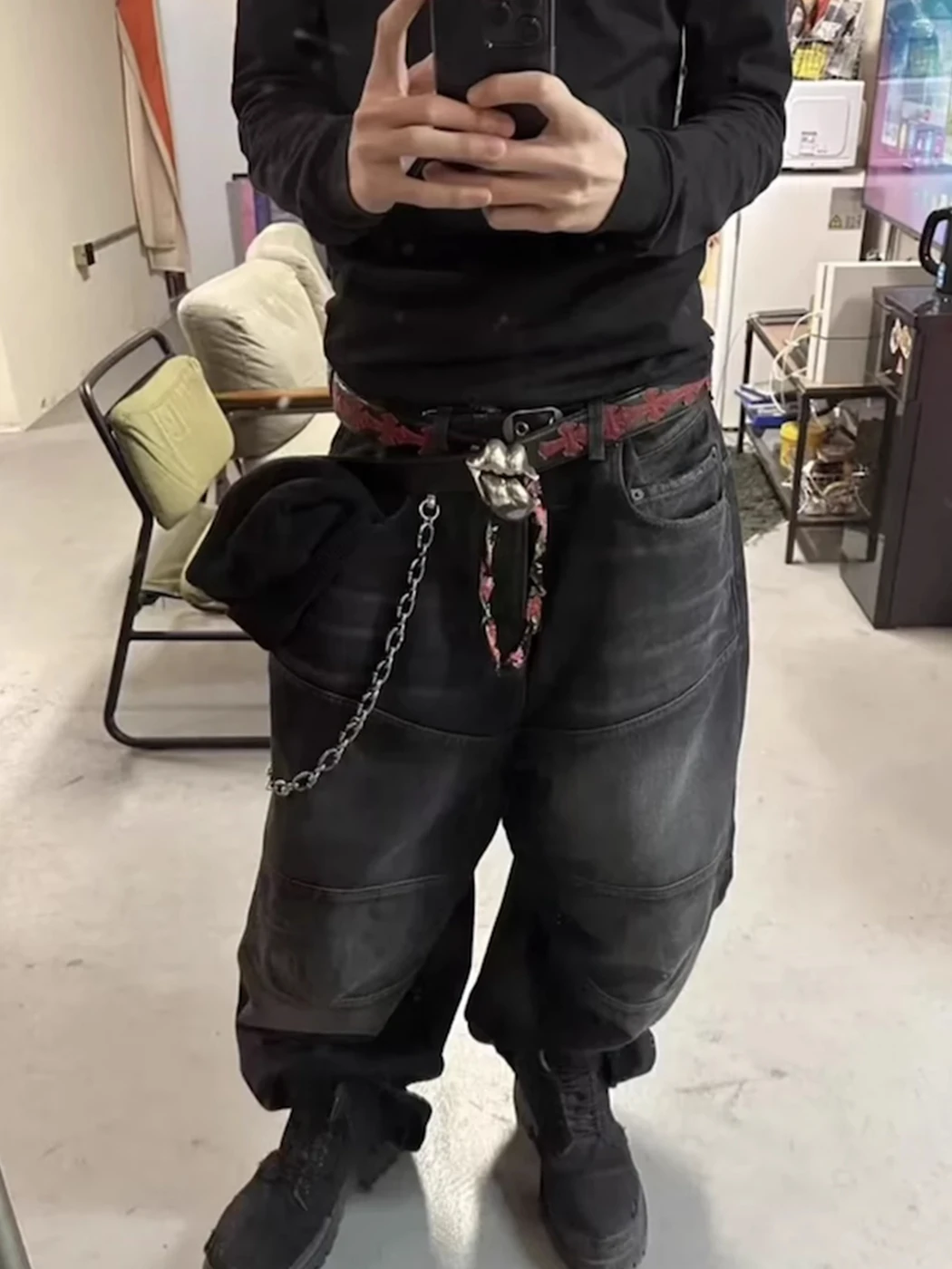 

Джинсы American Sle Oil Wax Bla, винтажные, рваные, свободного кроя, прямые, до колена, с завязками, для подростков