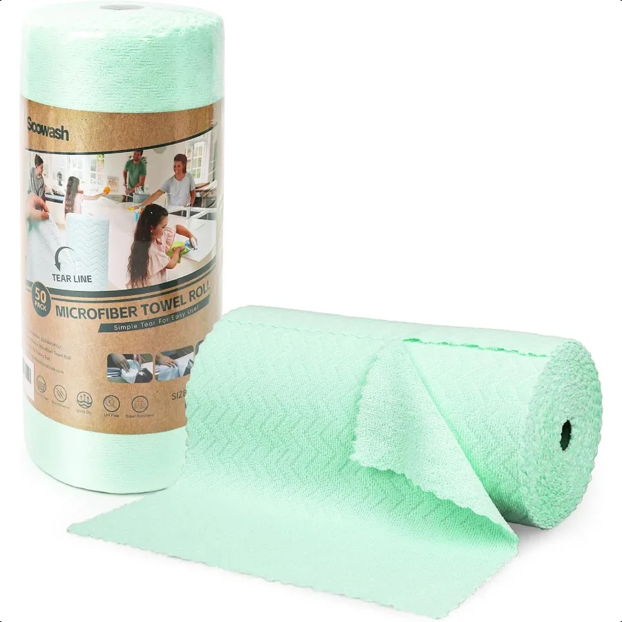 

Microfiber Cleaning Cloths Roll 50 Pack 11.8" x 11.8" Paper Towels Tear Away Towels Lint Free Quick Dry Ultra Absorbent Scratch