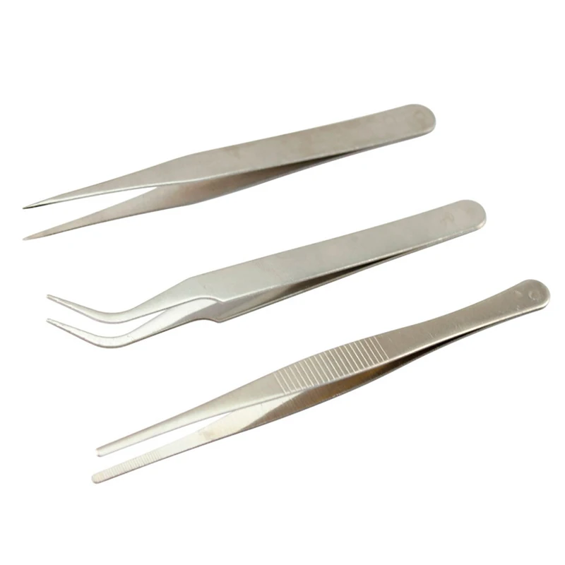 3Pcs/pack  Stainless Steel Tweezers Repair Precision Set Assembly Tool Electronic Tweezers For Technician,Repair Man,Plumber