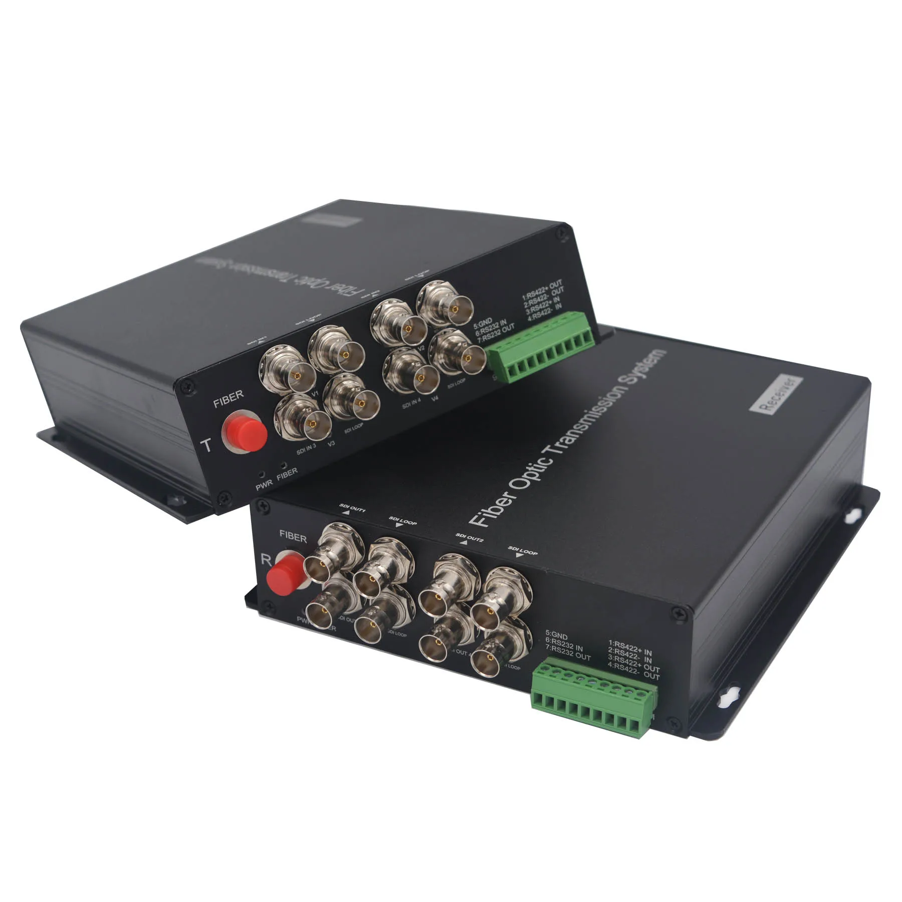 4port 3G-SDI Video Fiber Converters Uncompressed, with RS422 RS232 data,SDI to Single-mode fiber 20Km For Broadcast SDI Cameras